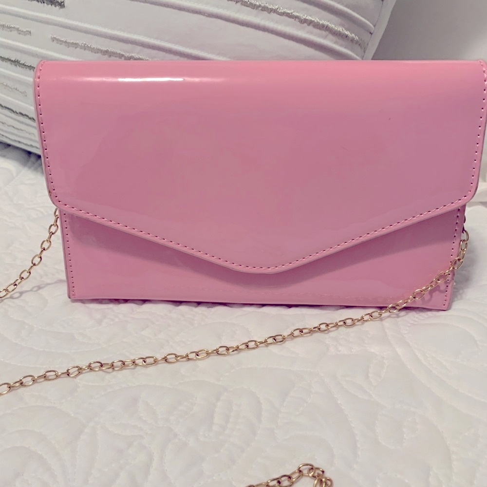 Steven Madden patent pink clutch